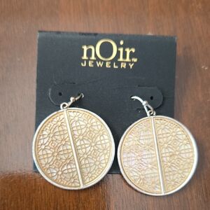 NWT nOir Jewelry Earrings Round Filigree Patterned Drop Silver Gold Tone Circle